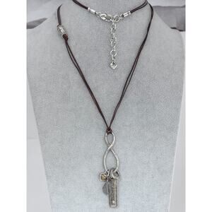 Brighton Art Soul Long Brown Cord Charm Necklace Infinity Pendant 32" Retired